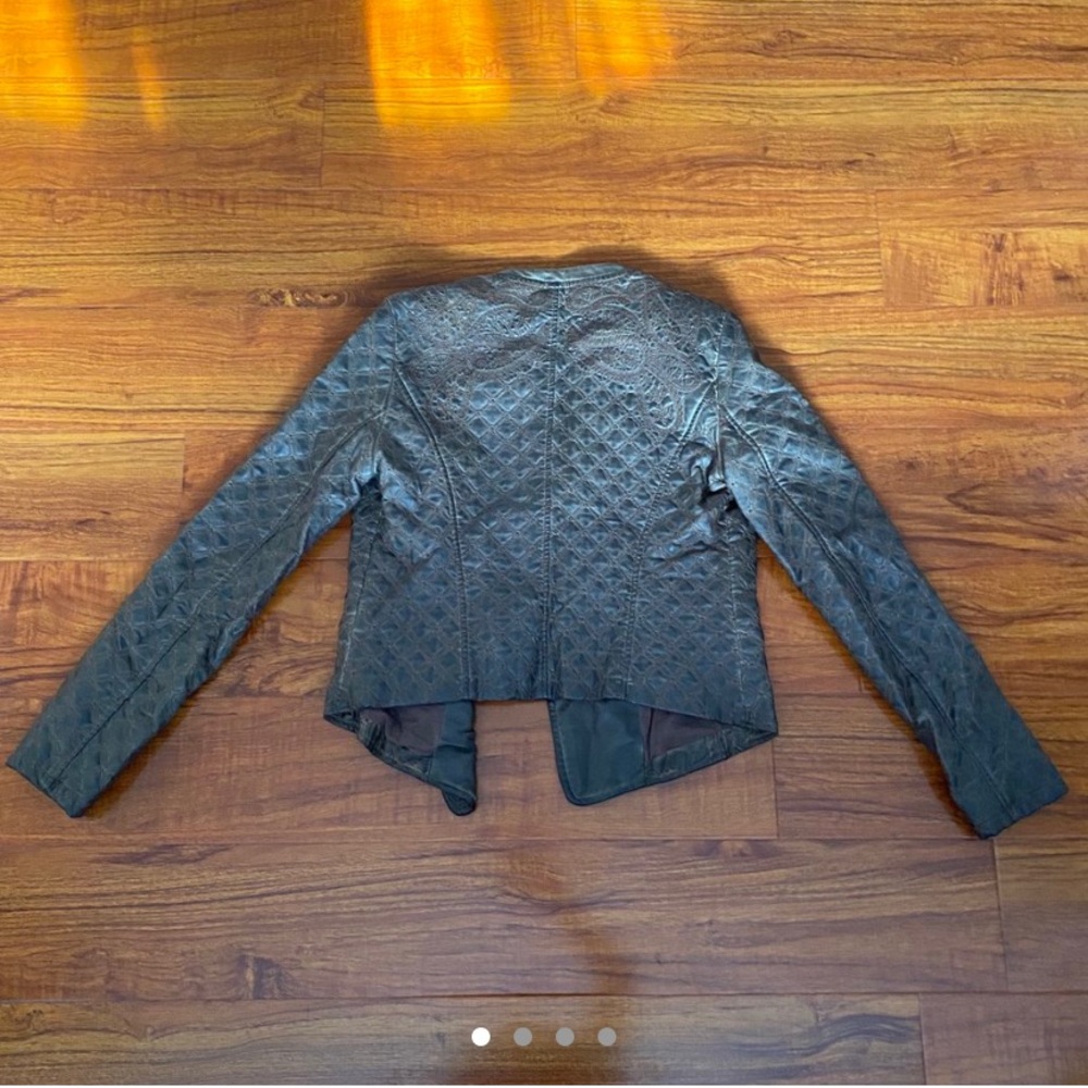 Faux-snake skin asymmetrical leather jacket